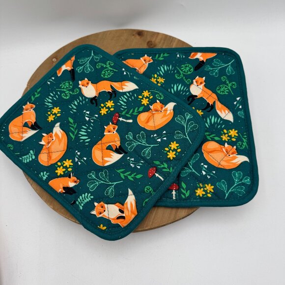 Pot holders heat resistance Fox Print pocket terry cloth lined NWOT - Picture 9 of 13
